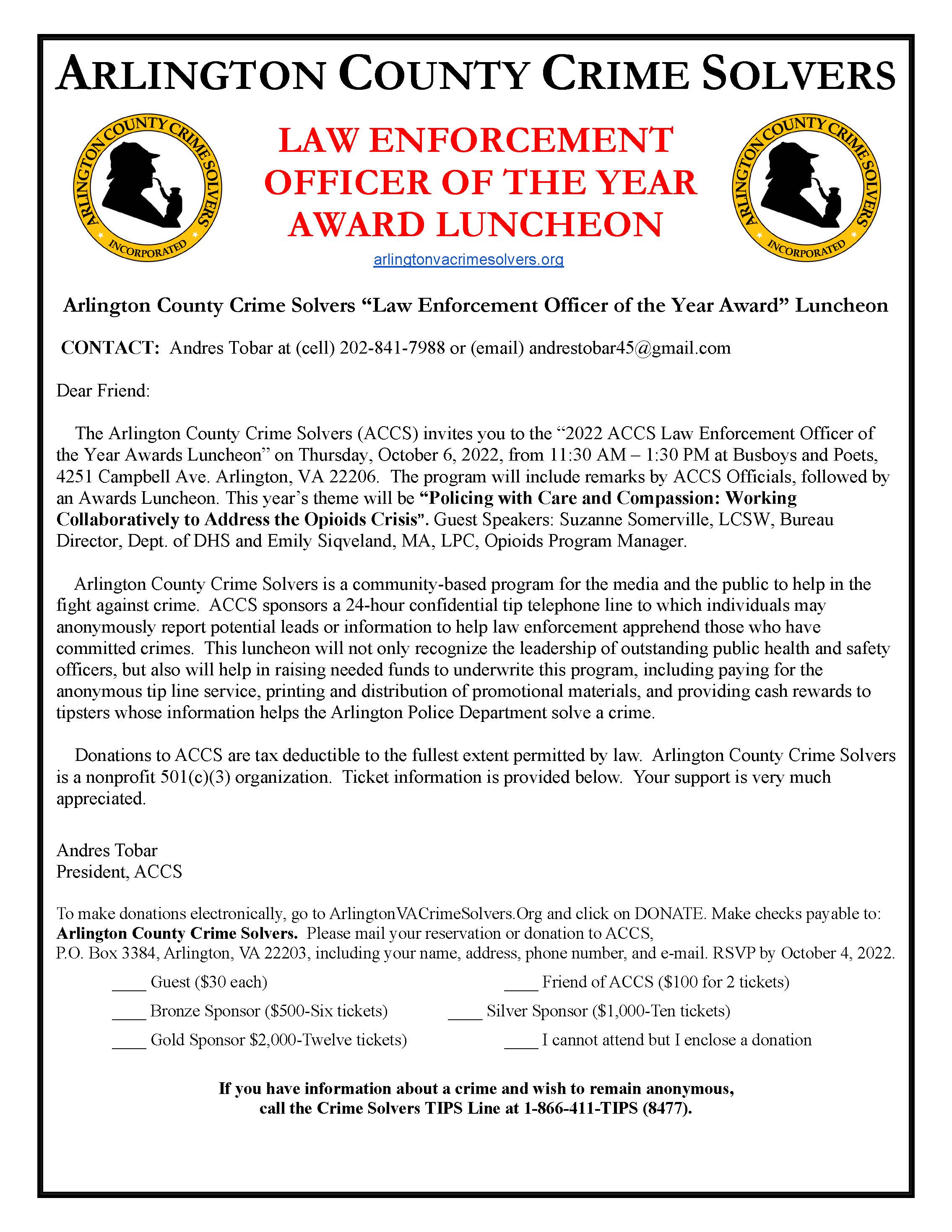 Law Enforcement Officer of the Year Award Luncheon - October 6, 2022
